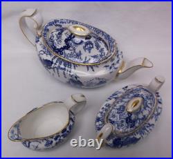 Vintage Royal Crown Derby Blue Mikado Tea Set Teapot Creamer Sugar Bowl