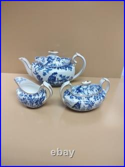 Vintage Royal Crown Derby Blue Mikado Tea Set Teapot Creamer & Sugar Bowl UNUSED