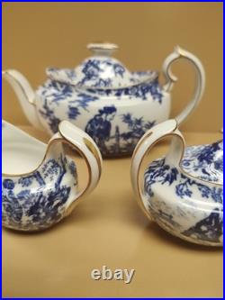 Vintage Royal Crown Derby Blue Mikado Tea Set Teapot Creamer & Sugar Bowl UNUSED