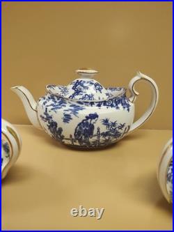 Vintage Royal Crown Derby Blue Mikado Tea Set Teapot Creamer & Sugar Bowl UNUSED