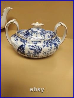 Vintage Royal Crown Derby Blue Mikado Tea Set Teapot Creamer & Sugar Bowl UNUSED