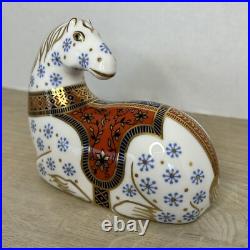 Vintage Royal Crown Derby Bone China Imari Horse Figurine Gold Stopper Mint