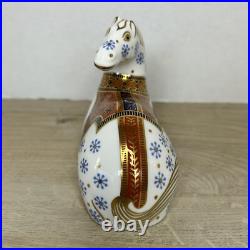 Vintage Royal Crown Derby Bone China Imari Horse Figurine Gold Stopper Mint