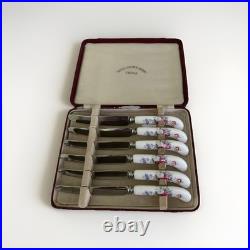 Vintage Royal Crown Derby, Cased Knife Set, Porcelain Handle Knives, Derby Posies