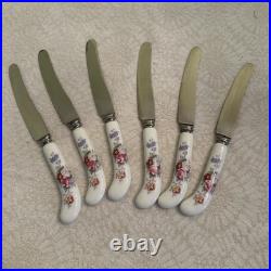 Vintage Royal Crown Derby, Cased Knife Set, Porcelain Handle Knives, Derby Posies
