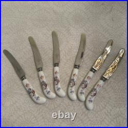 Vintage Royal Crown Derby, Cased Knife Set, Porcelain Handle Knives, Derby Posies