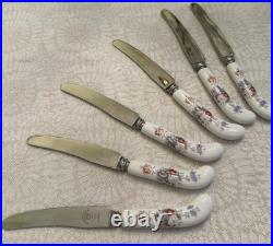 Vintage Royal Crown Derby, Cased Knife Set, Porcelain Handle Knives, Derby Posies