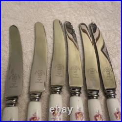 Vintage Royal Crown Derby, Cased Knife Set, Porcelain Handle Knives, Derby Posies