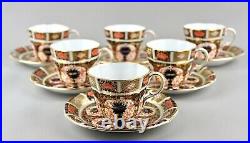 Vintage Royal Crown Derby China Old Imari 1128 Tea Cups & Saucers X 6 1st C. 1925