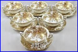 Vintage Royal Crown Derby Gold Aves Cream Soup Coupes/cups & Saucers X 6 1st
