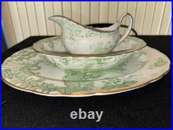 Vintage Royal Crown Derby Green Aves Bone China 38 Pc Tea Dinner Set