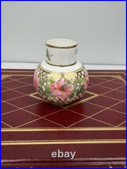 Vintage Royal Crown Derby Miniature Vase Floral Pink Roses Gold Lattice