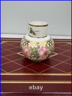 Vintage Royal Crown Derby Miniature Vase Floral Pink Roses Gold Lattice