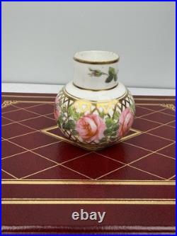 Vintage Royal Crown Derby Miniature Vase Floral Pink Roses Gold Lattice