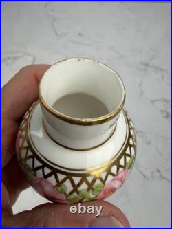 Vintage Royal Crown Derby Miniature Vase Floral Pink Roses Gold Lattice Vintage Royal Crown Derby Miniature Vase Floral Pink Roses Gold Lattice