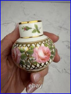 Vintage Royal Crown Derby Miniature Vase Floral Pink Roses Gold Lattice