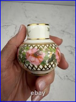 Vintage Royal Crown Derby Miniature Vase Floral Pink Roses Gold Lattice