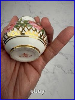 Vintage Royal Crown Derby Miniature Vase Floral Pink Roses Gold Lattice