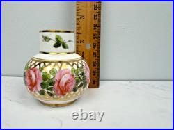 Vintage Royal Crown Derby Miniature Vase Floral Pink Roses Gold Lattice
