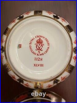 Vintage Royal Crown Derby Old Imari 1128 Porcelain Coffee Tea Cups/Saucers (4)