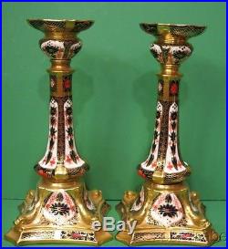 Vintage Royal Crown Derby Old (Traditional) Imari Candlestick Pair