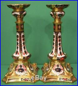 Vintage Royal Crown Derby Old (Traditional) Imari Candlestick Pair