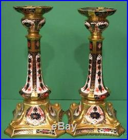 Vintage Royal Crown Derby Old (Traditional) Imari Candlestick Pair