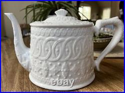 Vintage Royal Crown Derby White Embossed Teapot Made In England HTF Collectible