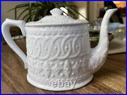 Vintage Royal Crown Derby White Embossed Teapot Made In England HTF Collectible