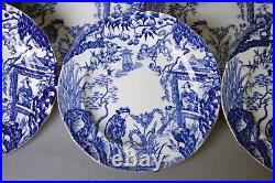 Vtg Royal Crown Derby Blue Mikado Set 18 Salad Plates Scallops Gold Rim 8 1/8