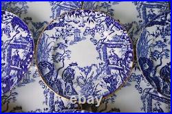 Vtg Royal Crown Derby Blue Mikado Set 18 Salad Plates Scallops Gold Rim 8 1/8