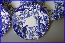 Vtg Royal Crown Derby Blue Mikado Set 18 Salad Plates Scallops Gold Rim 8 1/8