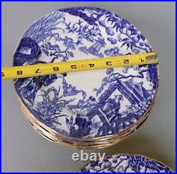 Vtg Royal Crown Derby Blue Mikado Set 18 Salad Plates Scallops Gold Rim 8 1/8