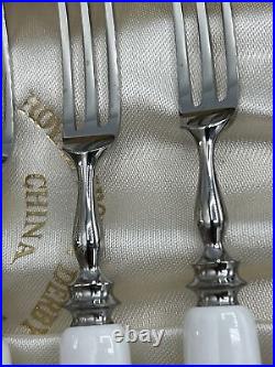 Vtg Royal Crown Derby Ellis Spray Posies Fruit Knife and Fork Set with Case 12Pc