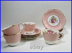 Vtg Royal Crown Derby England A277 Rosemary Rose Pink 4 Cups & Saucers