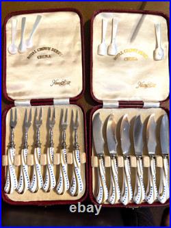 Vtg Royal Crown Derby Howard Eliot Blue Polka Dot Porcelain Knives Forks Mop Spo