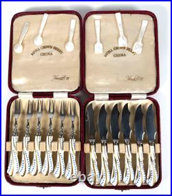 Vtg Royal Crown Derby Howard Eliot Blue Polka Dot Porcelain Knives Forks Mop Spo