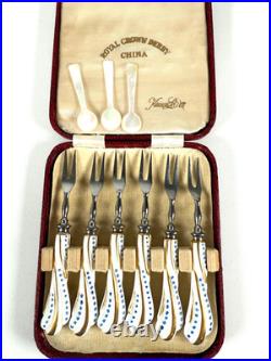 Vtg Royal Crown Derby Howard Eliot Blue Polka Dot Porcelain Knives Forks Mop Spo