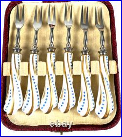 Vtg Royal Crown Derby Howard Eliot Blue Polka Dot Porcelain Knives Forks Mop Spo