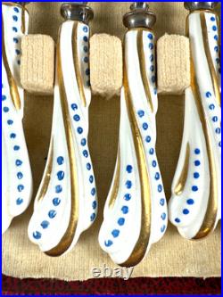 Vtg Royal Crown Derby Howard Eliot Blue Polka Dot Porcelain Knives Forks Mop Spo