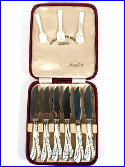 Vtg Royal Crown Derby Howard Eliot Blue Polka Dot Porcelain Knives Forks Mop Spo