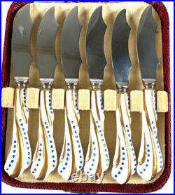 Vtg Royal Crown Derby Howard Eliot Blue Polka Dot Porcelain Knives Forks Mop Spo