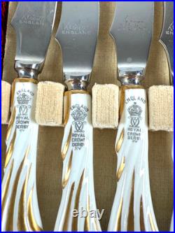 Vtg Royal Crown Derby Howard Eliot Blue Polka Dot Porcelain Knives Forks Mop Spo