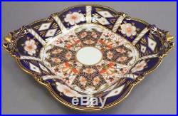 Vtg Royal Crown Derby Imari Footed Porcelain Square Basket Bowl Acorns Tiffany